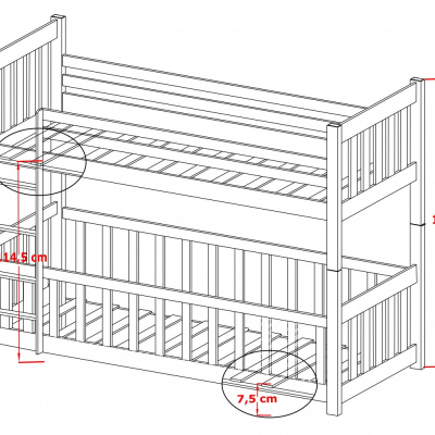Poschodová posteľ so zábranami DANIKA - 90x200, borovica