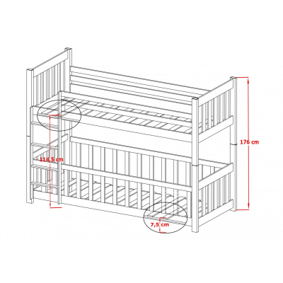 Poschodová posteľ so zábranami DANIKA - 90x200, borovica