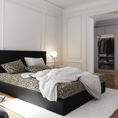 Manželská posteľ z ekokože s úložným priestorom 180x200 LUDMILA - čierna / krémová