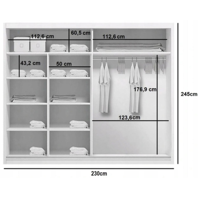 Šatníková skriňa so zrkadlom 230/245 ANASTACIO - biela