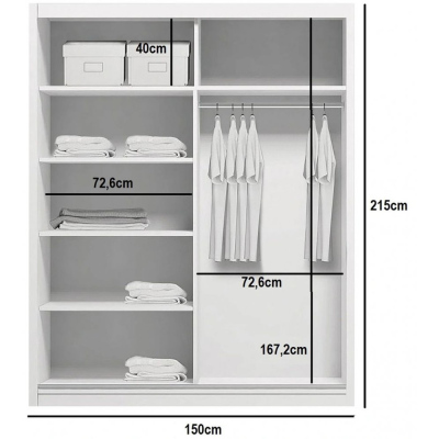 Priestranná šatníková skriňa FABIO, šírka 150 cm, výška 215 cm