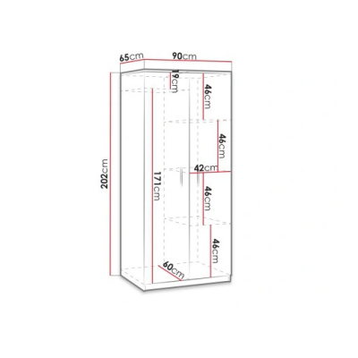 Dvojdverová skriňa s klasickým otváraním BRYAN - šírka 90 cm, dub artisan