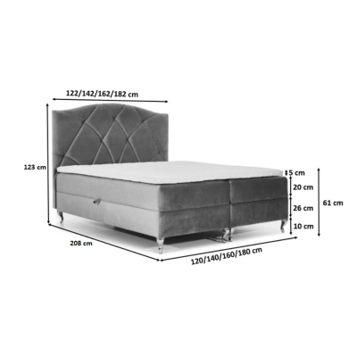 Kontinentálna posteľ 120x200 BENITA - sivá + topper ZDARMA