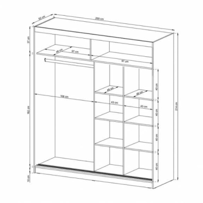 Šatníková skriňa so zrkadlom 200 cm MARVAN 2 - dub sonoma