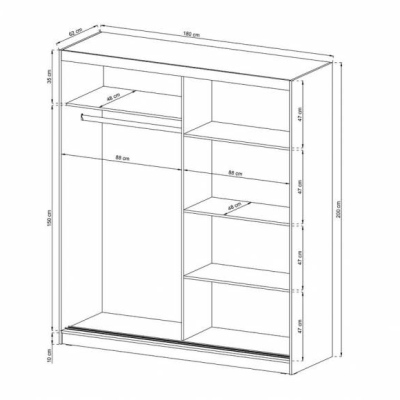 Šatníková skriňa so zrkadlom 180 cm MARVAN 9 - dub sonoma