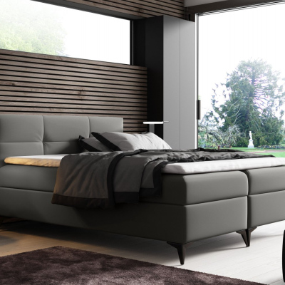 Elegantná posteľ potiahnutá eko kožou FLOKI 120x200, šedá + TOPPER