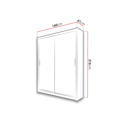 Šatníková skriňa 160 cm s posuvnými dverami a zrkadlom ORIA - biela