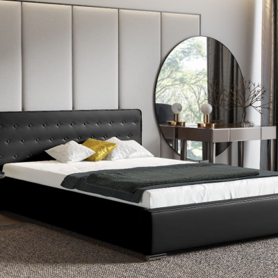 Moderná čalúnená posteľ s úložným priestorom 200x200 BERGEN - čierna ekokoža