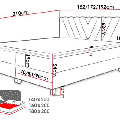 Boxspringová posteľ 180x200 CAITLYN - šedá + topper ZDARMA