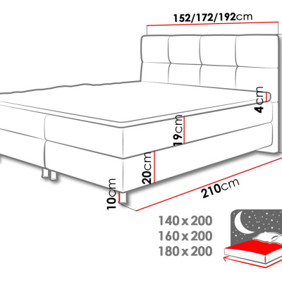 Boxspringová posteľ 140x200 CAMRIN - šedá + topper ZDARMA