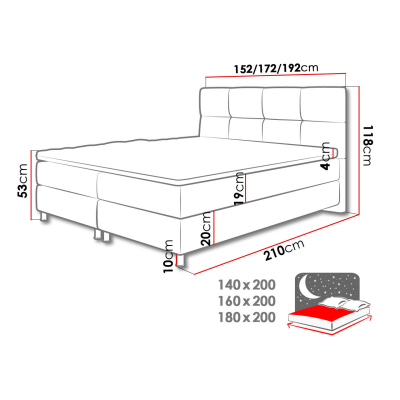 Boxspringová posteľ 140x200 CAMRIN - šedá + topper ZDARMA