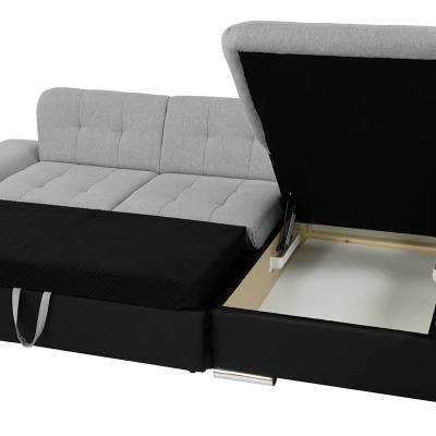 Rohová sedačka s úložným priestorom MARLA - čierna ekokoža / šedá, pravý roh