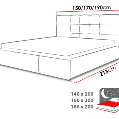 Čalúnená manželská posteľ 180x200 GLENDALE 1 - tmavosivá