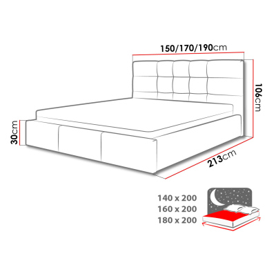 Čalúnená manželská posteľ 180x200 GLENDALE 1 - tmavosivá