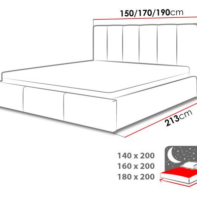 Čalúnená manželská posteľ 140x200 LUBBOCK 1 - svetlosivá