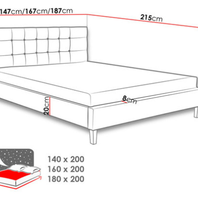 Čalúnená posteľ bez matraca 180x200 cm NEWARK - sivá