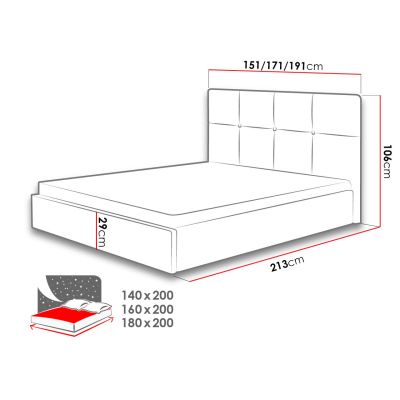 Čalúnená posteľ s úložným priestorom bez matraca 180x200 LINCOLN - sivá 2