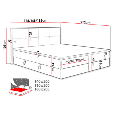 Kontinentálna posteľ 160x200 JERSEY - hnedá / sivá + topper ZDARMA