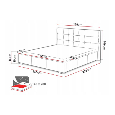 Posteľ s roštom a matracom 140x200 IRVINE SLIM 2 - šedá ekokoža