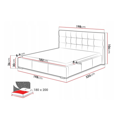 Posteľ s matracom a úložným priestorom 180x200 IRVINE SLIM 1 - čierna ekokoža