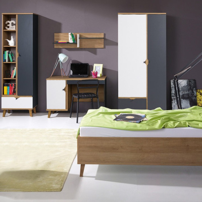 Študentský nábytok s posteľou 90x200 VISTA 2 - dub zlatý / biely / grafit