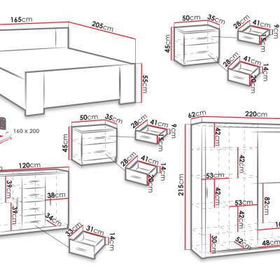 Spálňová zostava s posteľou 160x200 CORTLAND 5 - biela / biela ekokoža