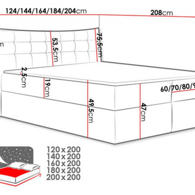 Čalúnená posteľ HILA - 180x200, šedá + topper ZDARMA