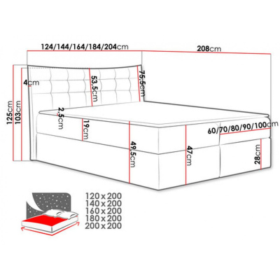 Čalúnená posteľ HILA - 120x200, šedá + topper ZDARMA