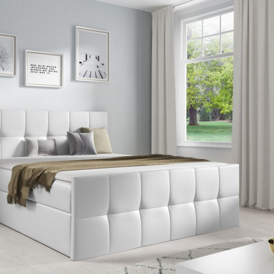 Manželská posteľ CHLOE - 140x200, biela eko koža + topper ZDARMA