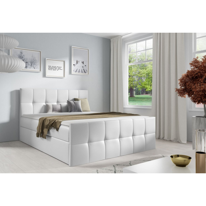 Manželská posteľ CHLOE - 140x200, biela eko koža + topper ZDARMA