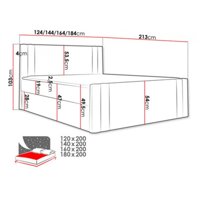 Boxspringová posteľ CELESTA - 200x200, červená + topper ZDARMA