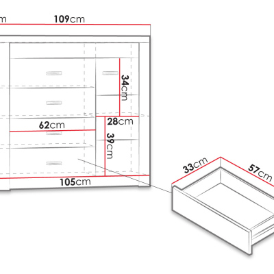 Kombinovaná komoda CHALAPATA - šírka 109 cm, dub kraft biely