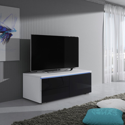 Televízny stolík s LED osvetlením FERNS 11 - biely / lesklý čierny, pravý