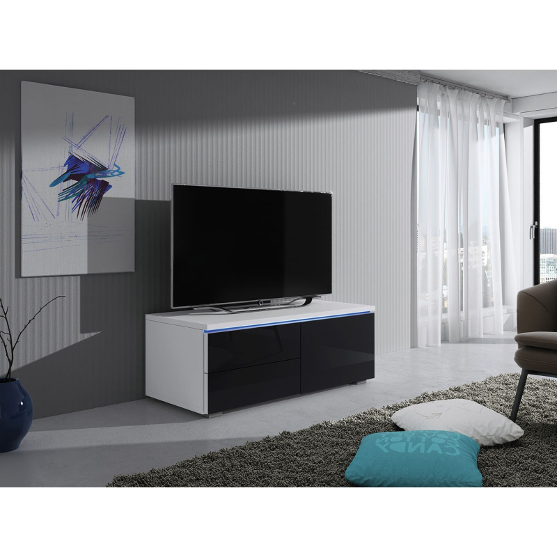 Televízny stolík s LED osvetlením FERNS 11 - biely / lesklý čierny, pravý