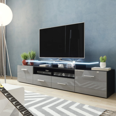 Televízny stolík SOBRAL - čierny / lesklý šedý