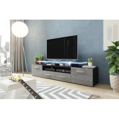 Televízny stolík SOBRAL - čierny / lesklý šedý