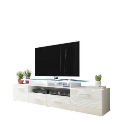 TV stolík s LED bielym osvetlením SOBRAL - slivka / lesklý čierny