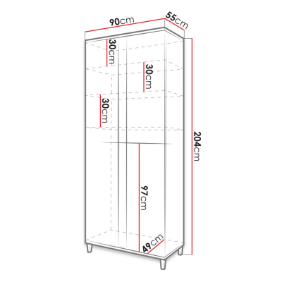 Šatníková skriňa 90 cm s LED osvetlením BANTRY - biela / lesklá biela / prírodná dyha