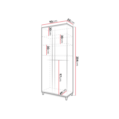 Šatníková skriňa 90 cm s LED osvetlením BANTRY - biela / lesklá biela / prírodná dyha