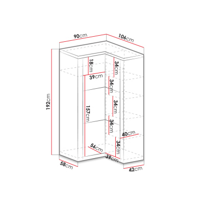 Rohová šatní skříň CHALAPATA 1 - jasan tmavý