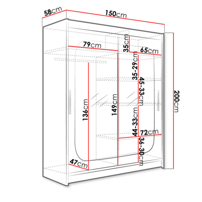 Šatníková skriňa 150 cm so zrkadlom a LED osvetlením ELADIO 12 - dub sonoma