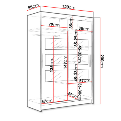 Šatníková skriňa 120 cm so zrkadlom a LED osvetlením GASPARA 5 - dub sonoma