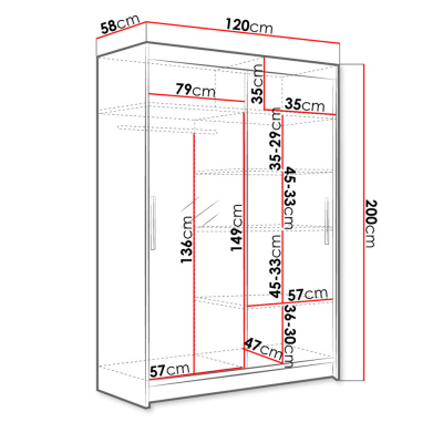 Šatníková skriňa 120 cm so zrkadlom a LED osvetlením GASPARA 6 - biela