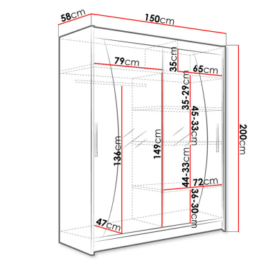 Šatníková skriňa 150 cm so zrkadlom a LED osvetlením ELADIO 10 - dub sonoma