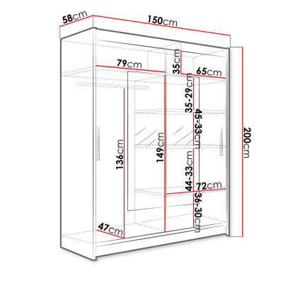 Šatníková skriňa 150 cm so zrkadlom a LED osvetlením ELADIO 3 - dub sonoma