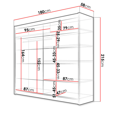 Šatníková skriňa 180 cm s posuvnými dverami a LED RGB osvetlením VILMA 4 - čierna / biela