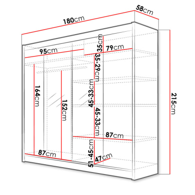 Šatníková skriňa 180 cm so zrkadlom a LED RGB osvetlením VILMA 2 - dub sonoma