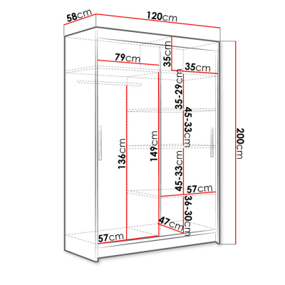 Šatníková skriňa 120 cm s posuvnými dverami a LED osvetlením GASPARA 1 - hnedá