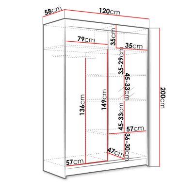 Posuvná šatníková skriňa 120 cm so zrkadlom a LED RGB osvetlením SAMANRE 1 - hnedá