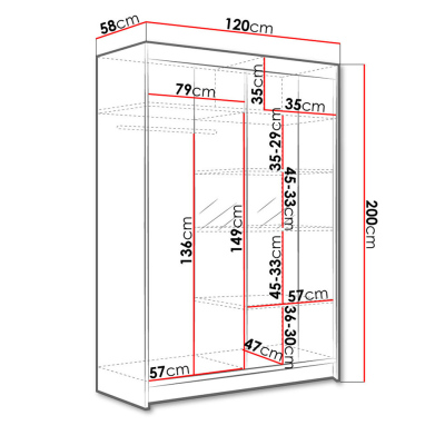 Posuvná šatníková skriňa 120 cm so zrkadlom a LED RGB osvetlením SAMANRE 2 - hnedá